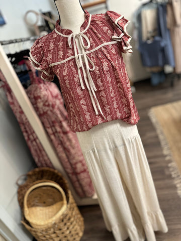 Burgundy Tie Front Top