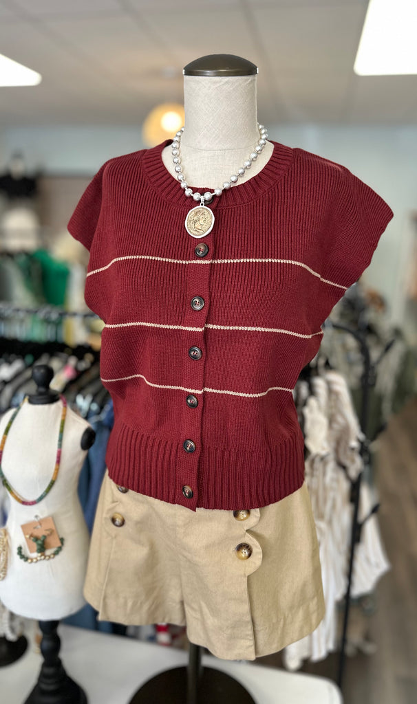 Stripe Burgundy S/S Sweater
