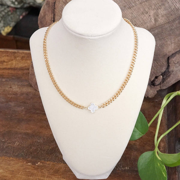 Lustrous Luck – Dainty Clover Pendant Necklace in Gold Tone