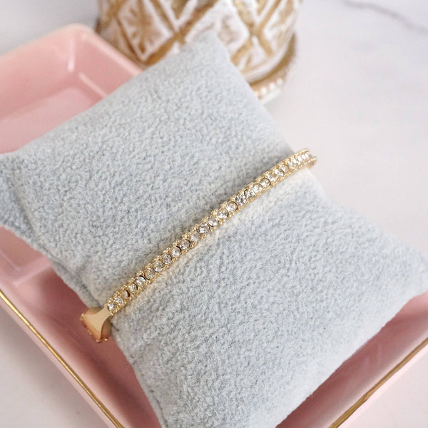 Dainty Sparkly Pave Hinge Bangle in Gold Tone with Crystals