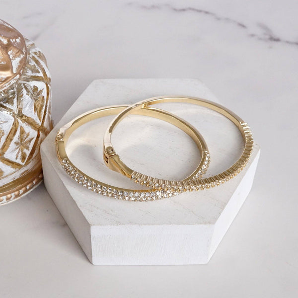 Dainty Sparkly Pave Hinge Bangle in Gold Tone with Crystals