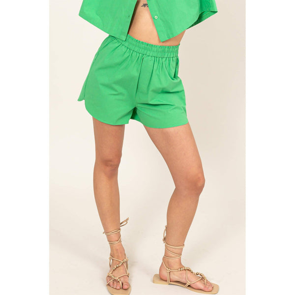 Green Poplin High Waist Shorts