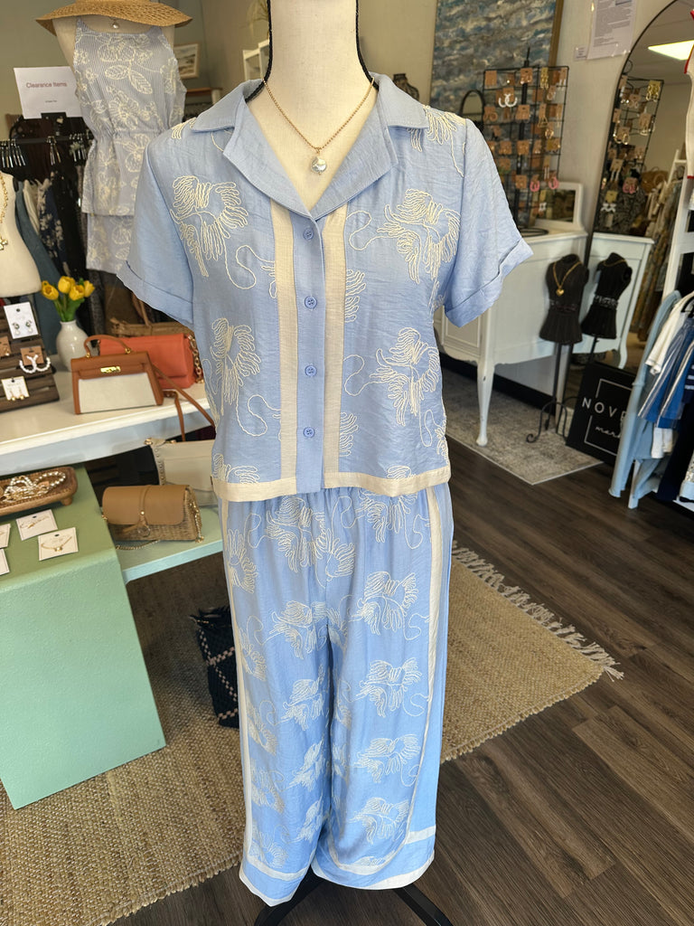 Sky & Ivory Embroidered Pant Set