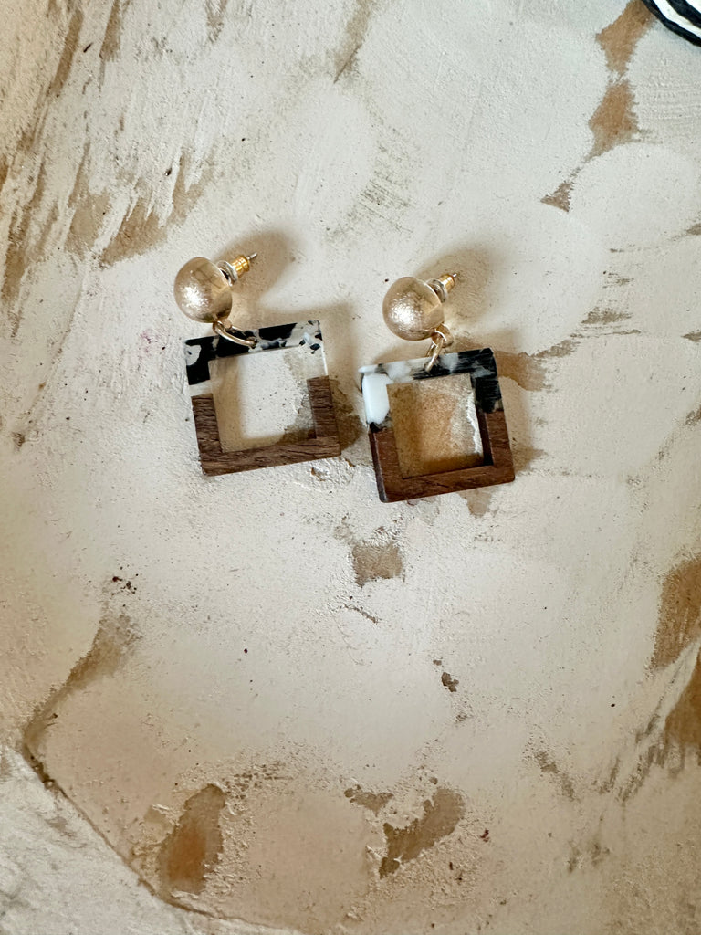 Acrylic and Wood Square Earrings