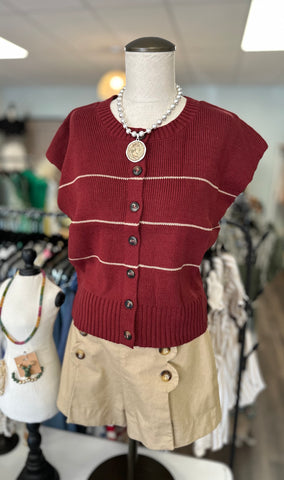 Stripe Burgundy S/S Sweater