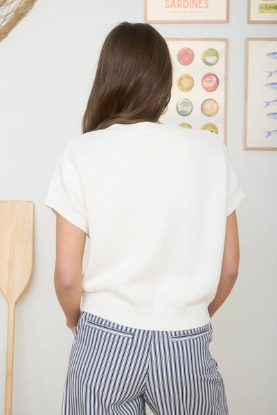 Marine Motif Short Sleeve Knit Cardigan