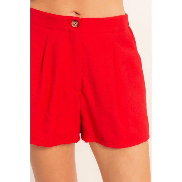 Red Buttoned Top And Shorts Set