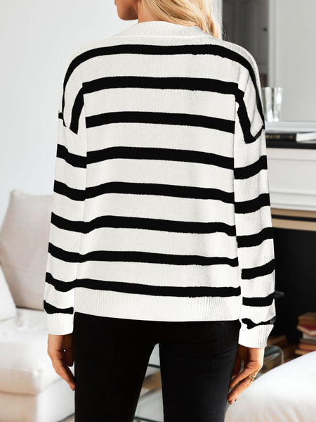 Striped Collar Long Sleeve Sweater