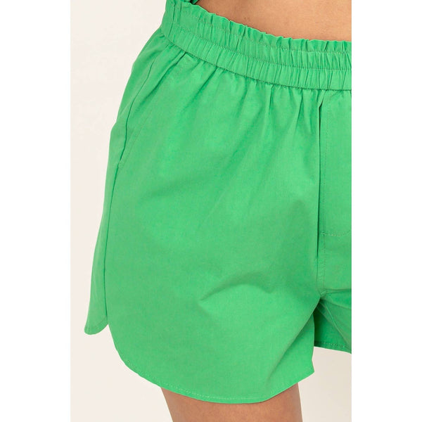 Green Poplin High Waist Shorts