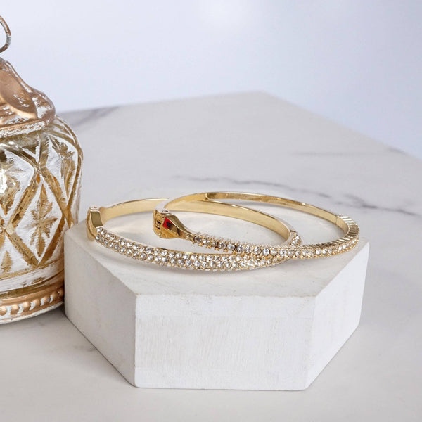 Dainty Sparkly Pave Hinge Bangle in Gold Tone with Crystals