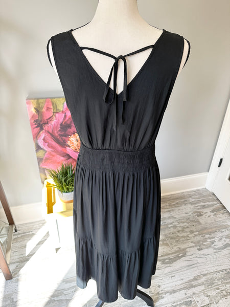 Black Silky V-Neck Dress